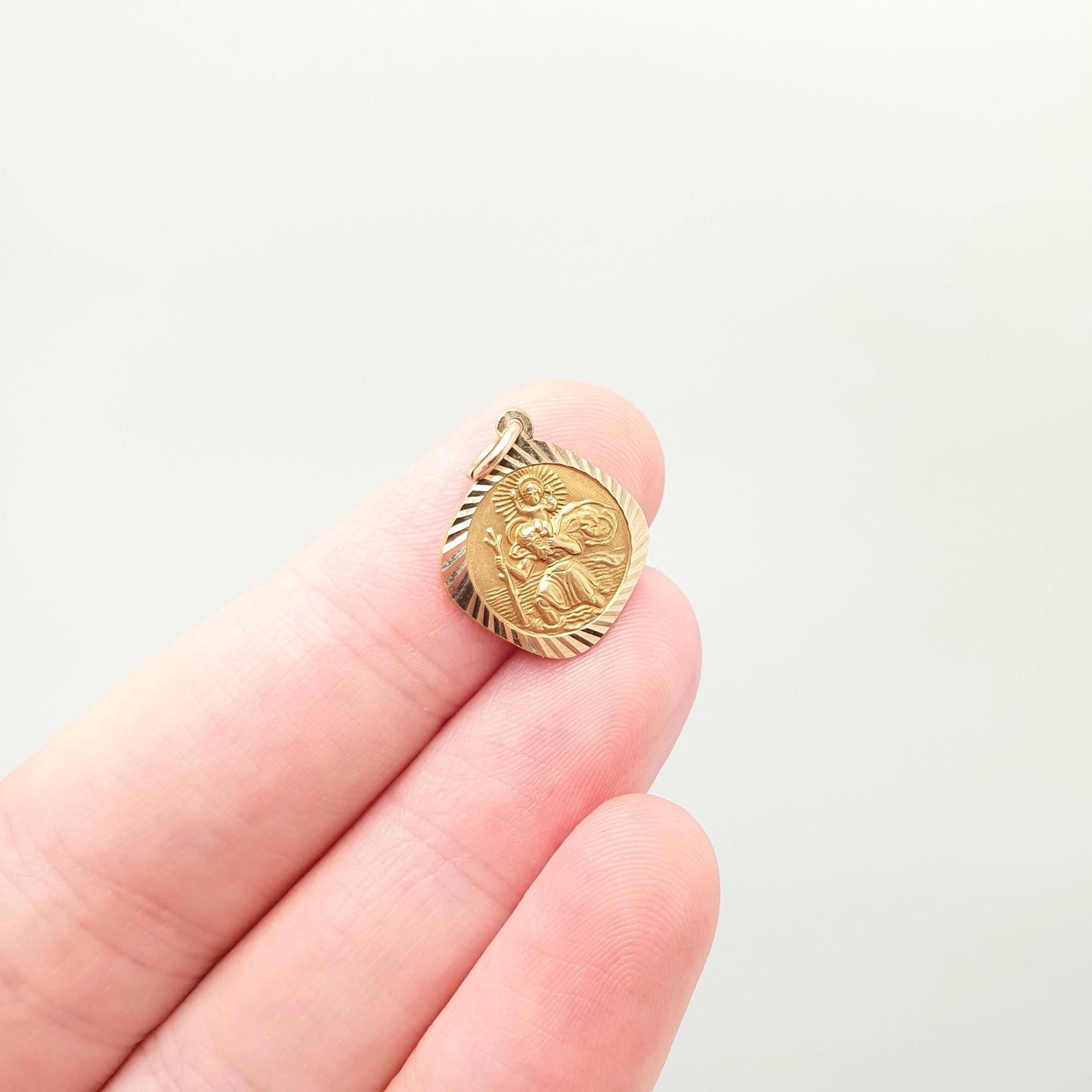 Vintage GEORG JENSEN 9ct 375 Gold St Christopher Charm Pendant Square Shape Necklace Small Solid 9k Travel Saint Jewellery Jewelry Men Women