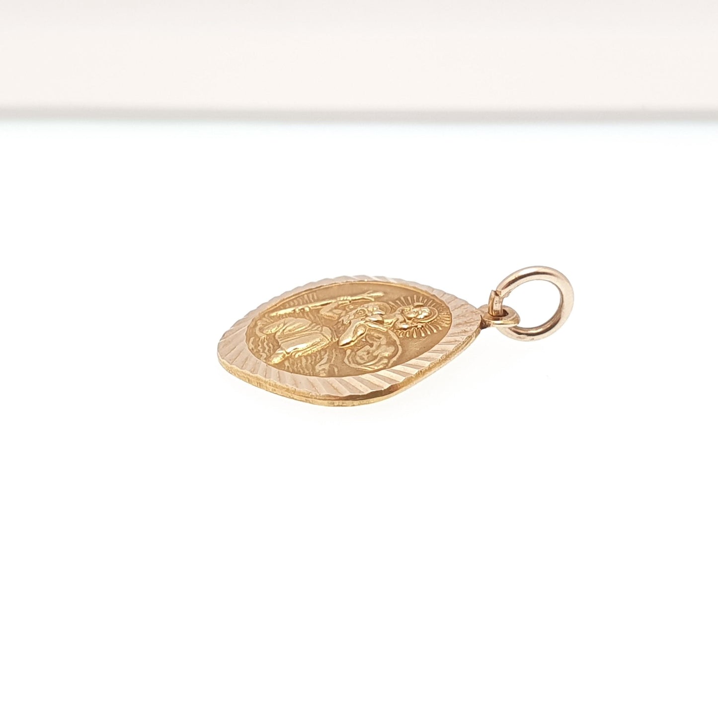 Vintage GEORG JENSEN 9ct 375 Gold St Christopher Charm Pendant Square Shape Necklace Small Solid 9k Travel Saint Jewellery Jewelry Men Women