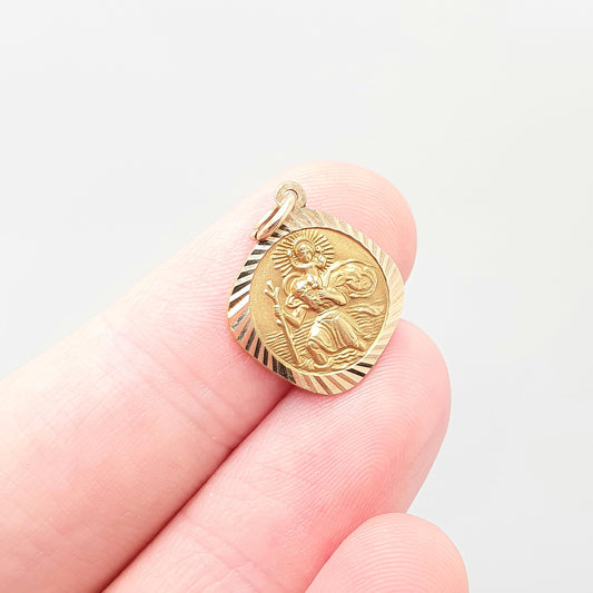 Vintage GEORG JENSEN 9ct 375 Gold St Christopher Charm Pendant Square Shape Necklace Small Solid 9k Travel Saint Jewellery Jewelry Men Women
