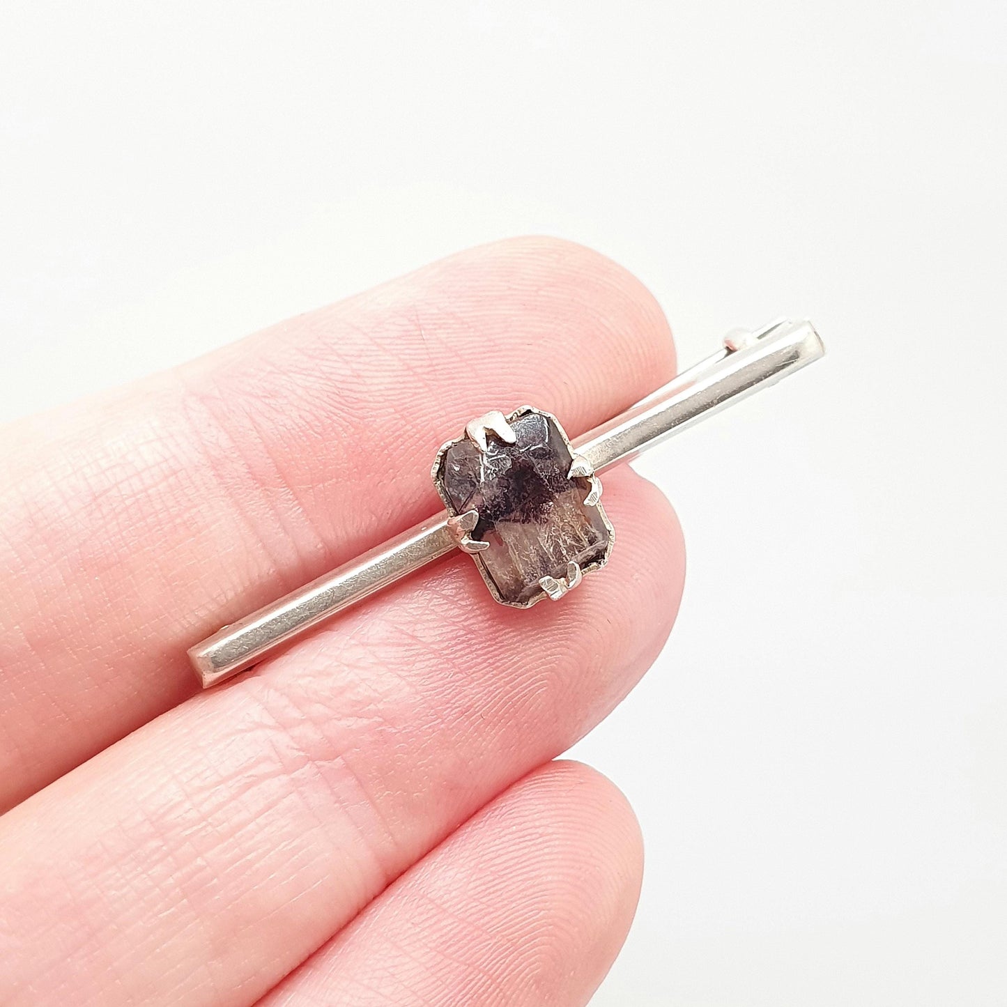 Antique Blue John Sterling Silver Brooch Bar Pin Very Rare Rectangular Cut Genuine Real Bleu Jaune Vintage Womens Jewelry Jewellery