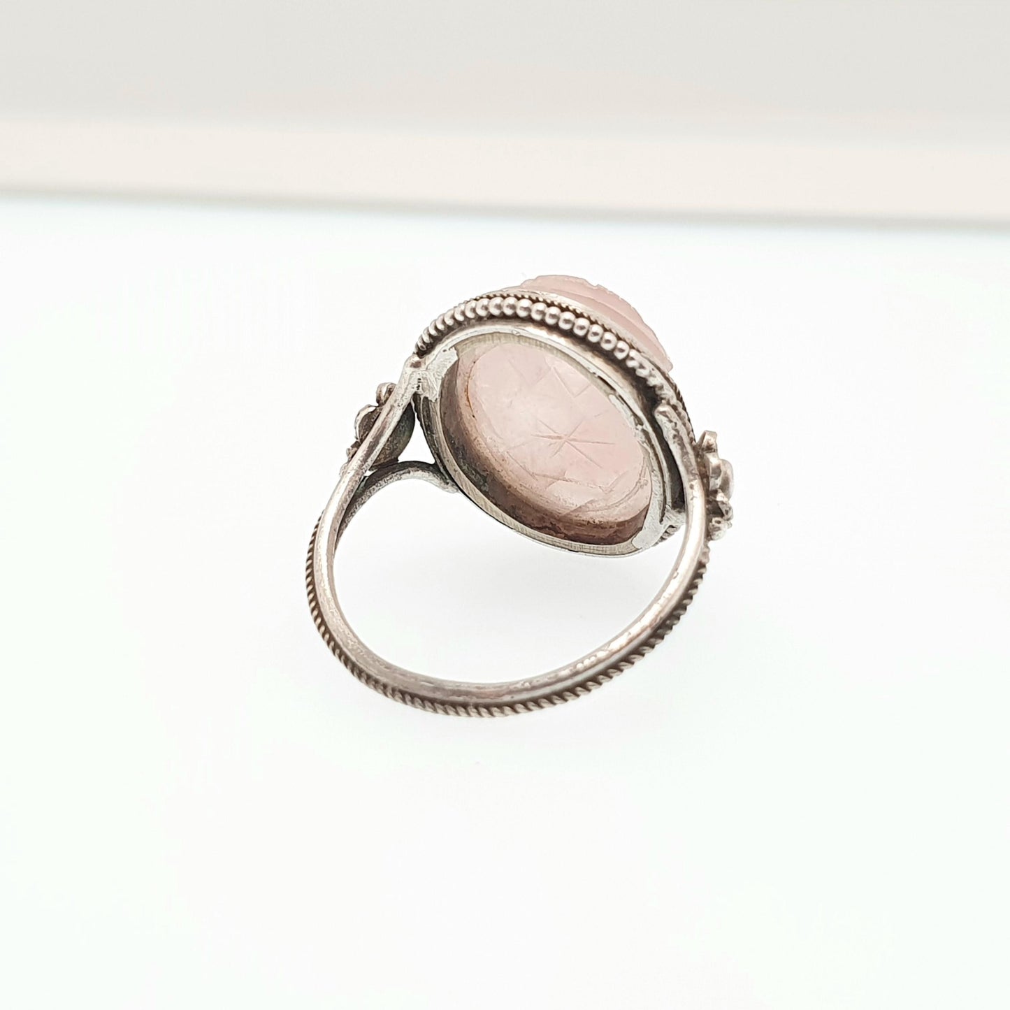 Vintage Solid Silver Scarab Beetle Ring Rose Quartz Gemstone Egyptian Art Deco Revival Large Big Egypt Insect Animal Bug Jewelry Jewellery