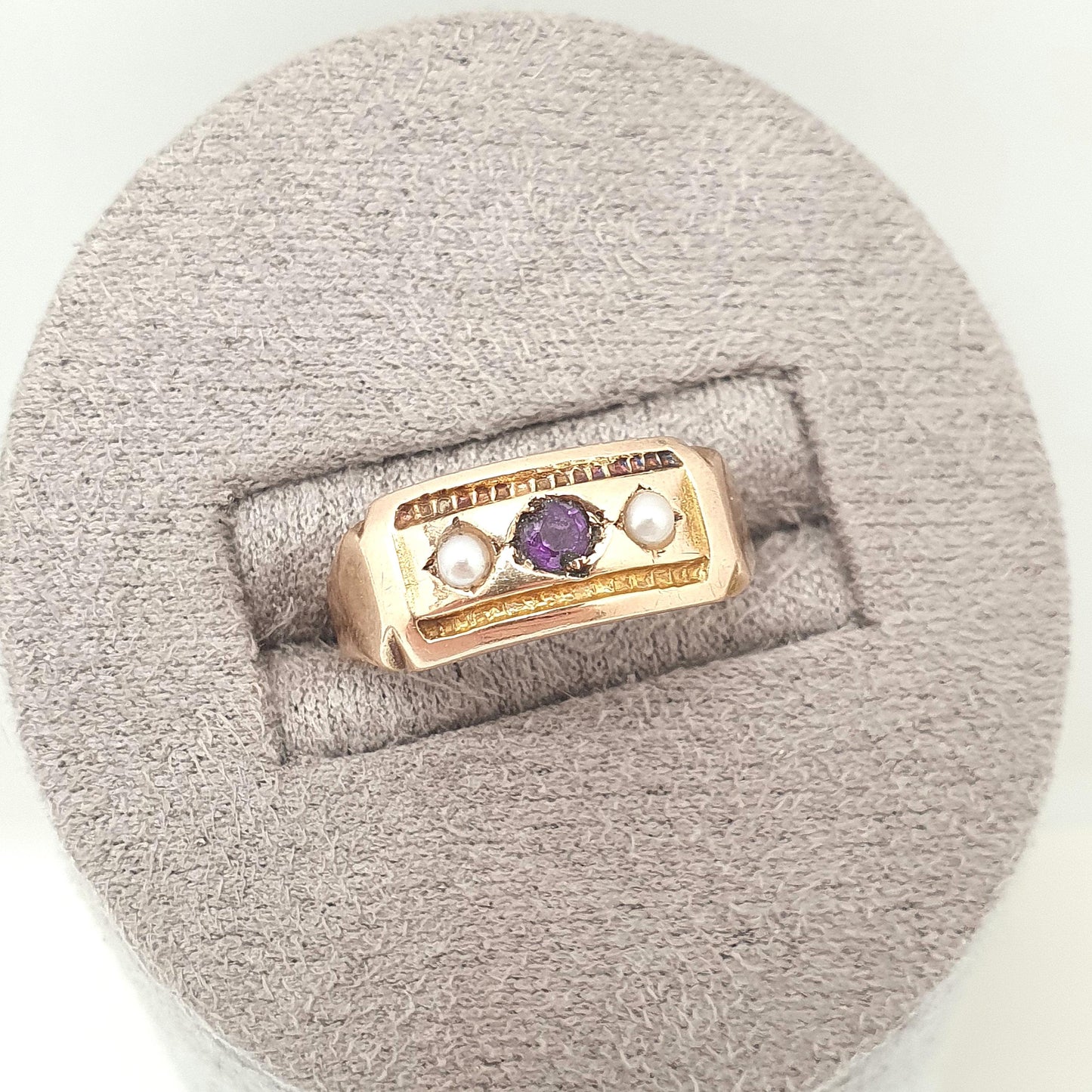 Antique 15ct Gold Amethyst & Seed Pearl Ring Victorian Seed Pearl 1888 Hallmark Solid 625 15 Carat Estate Womens Vintage Jewelry Jewellery