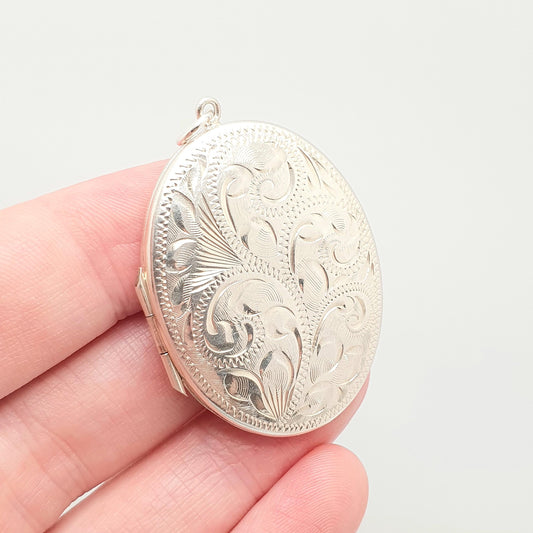 Vintage Sterling Silver Locket Large Big Oval 1972 Hallmark Pendant Necklace Engraved Retro Fine Solid 925 Jewelry Womens Jewellery