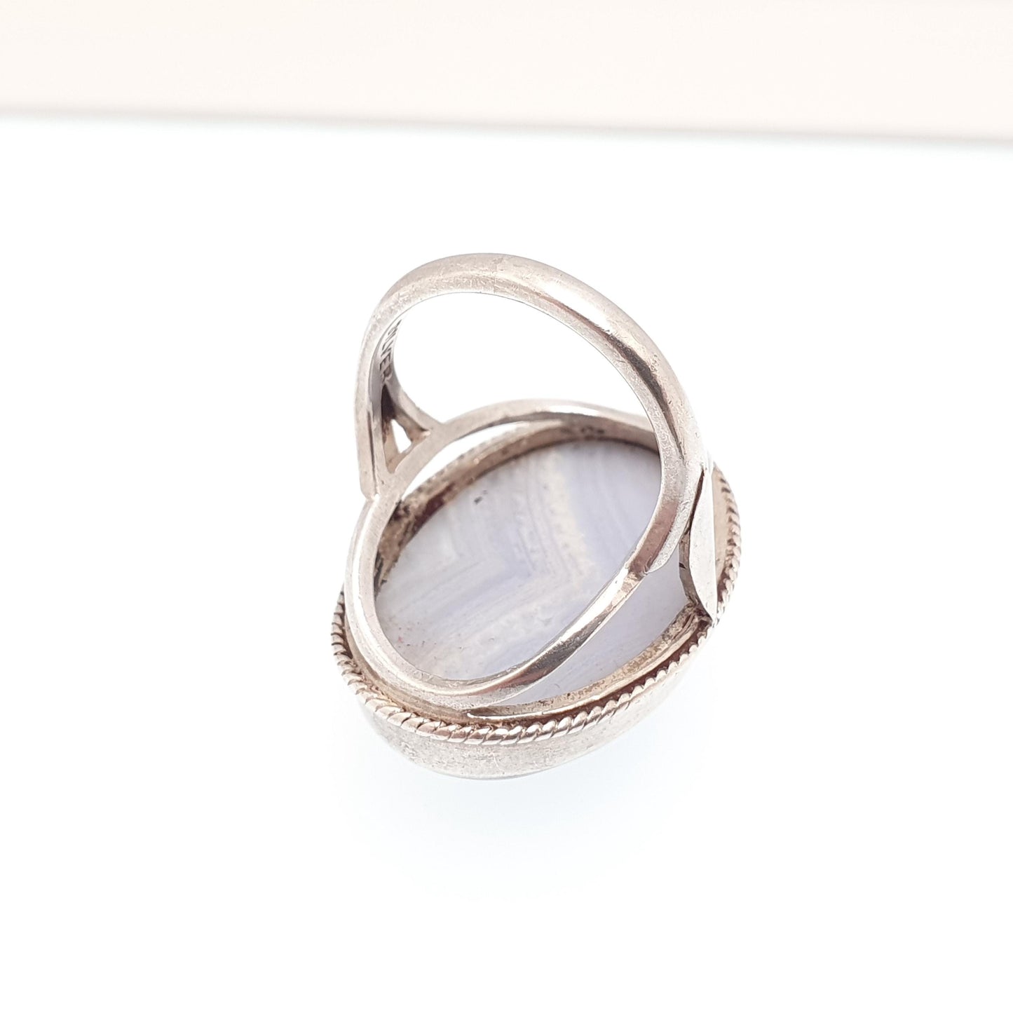 Old Vintage Sterling Silver Montrose Lace Agate Ring Huge Big Large Oval Cabochon Natural Gemstone Chunky 925 Womens Jewelry Jewellery