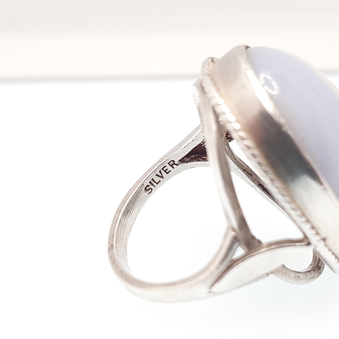 Old Vintage Sterling Silver Montrose Lace Agate Ring Huge Big Large Oval Cabochon Natural Gemstone Chunky 925 Womens Jewelry Jewellery