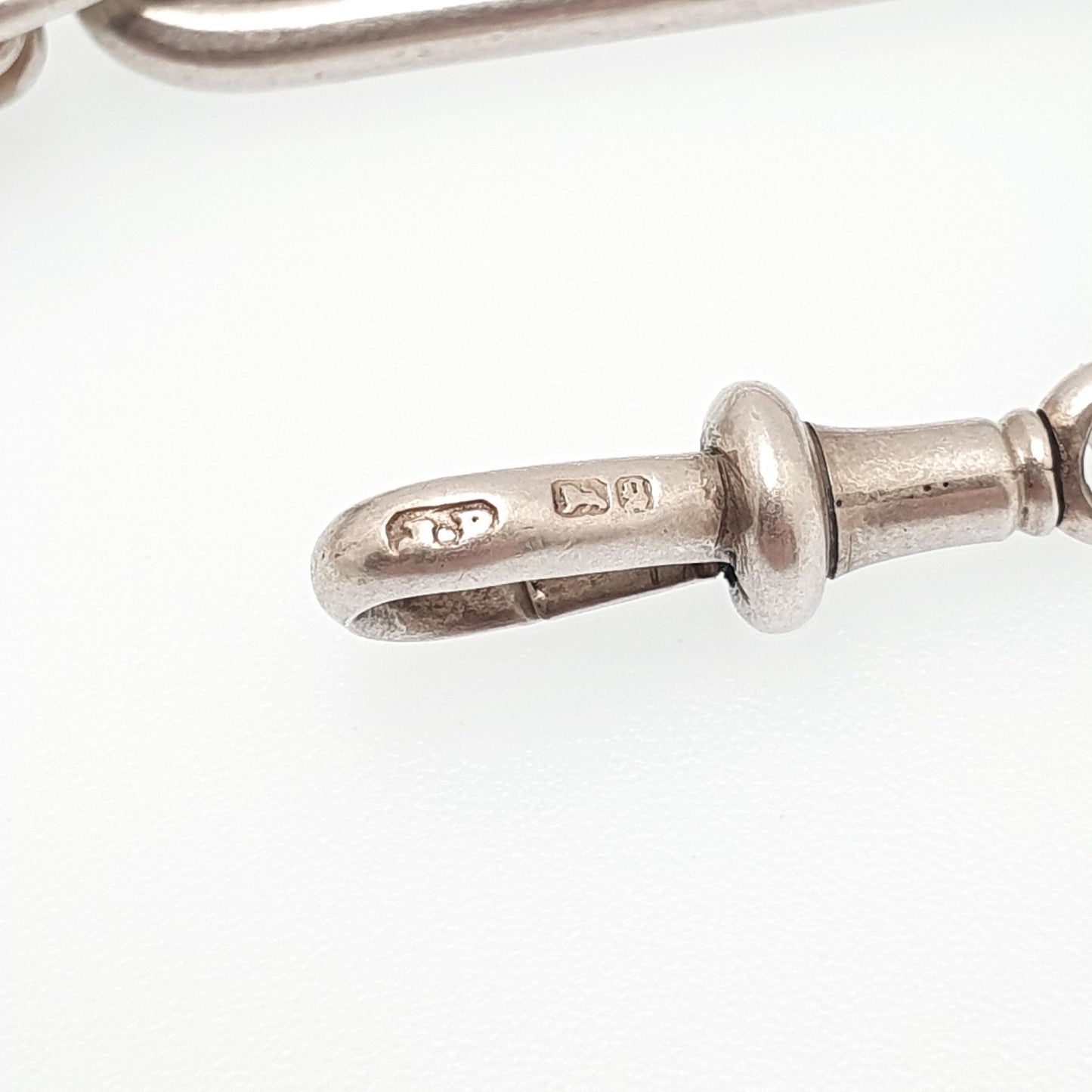 Antique Victorian Sterling Silver Trombone Albert Chain Necklace Staple Knot Link Chunky Large Heavy Dog Clip 63.06g 44cm Long Vintage