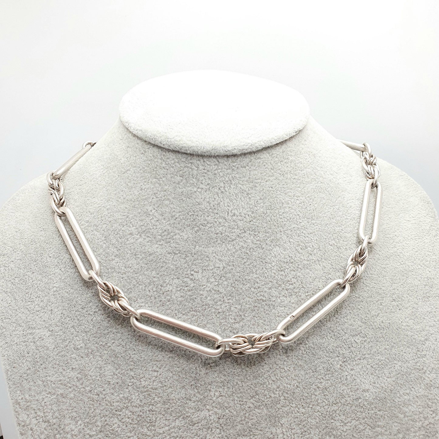 Antique Victorian Sterling Silver Trombone Albert Chain Necklace Staple Knot Link Chunky Large Heavy Dog Clip 63.06g 44cm Long Vintage