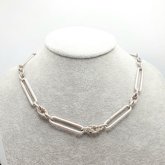 Antique Victorian Sterling Silver Trombone Albert Chain Necklace Staple Knot Link Chunky Large Heavy Dog Clip 63.06g 44cm Long Vintage