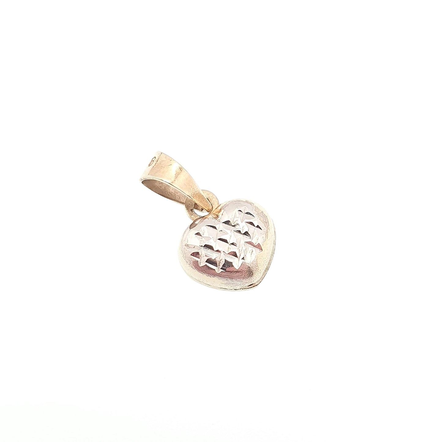 Vintage 9ct 9k Gold Heart Pendant Cute Necklace White Gold Centre Solid 375 Charm Small Tiny Yellow Retro Gift Womens Mens Jewelry Jewellery