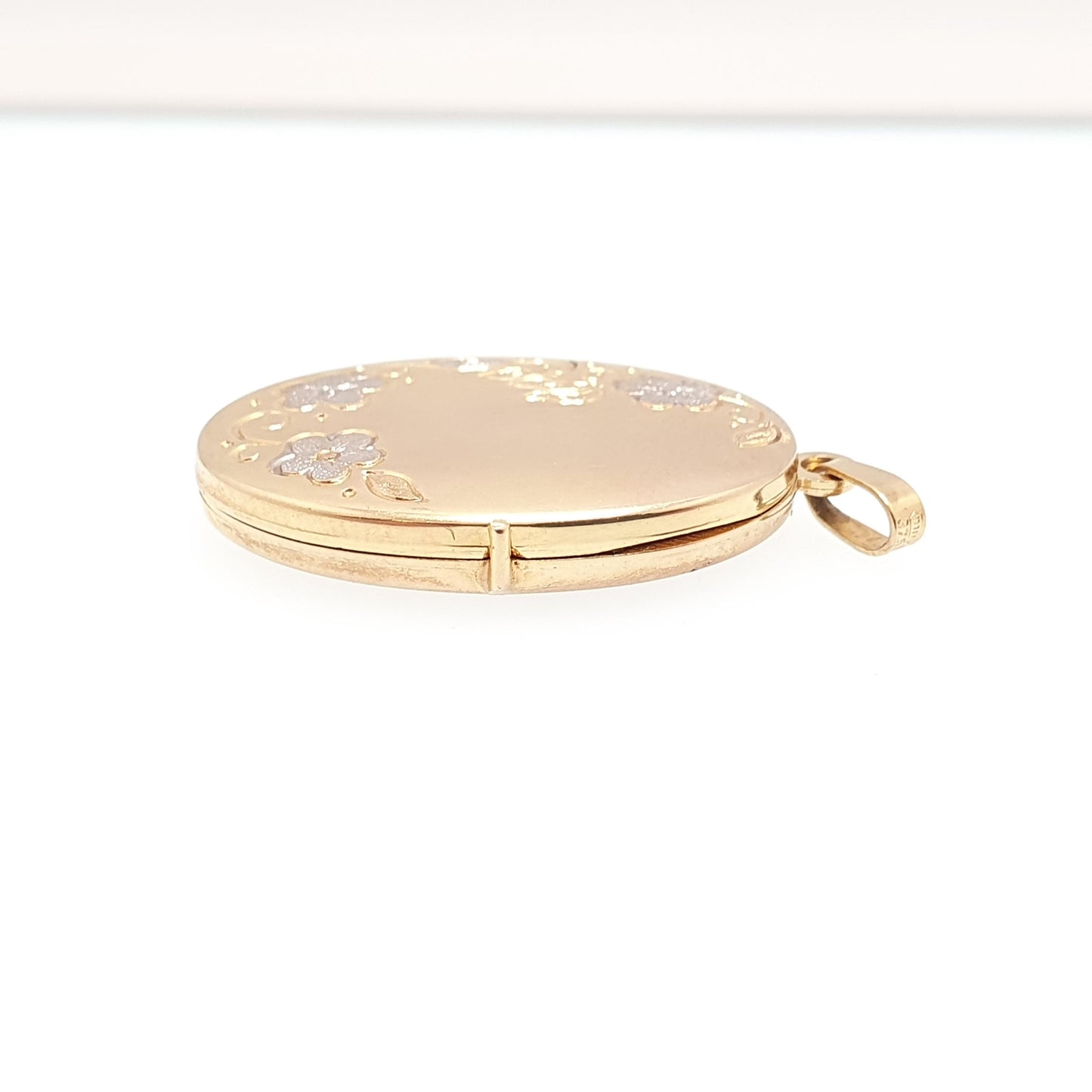 Vintage 9k 9ct Gold Locket Large Oval All Solid 9 Carat 375 Gold White Gold Flower Necklace Hallmark Photo Picture Pendant Jewelry Jewellery
