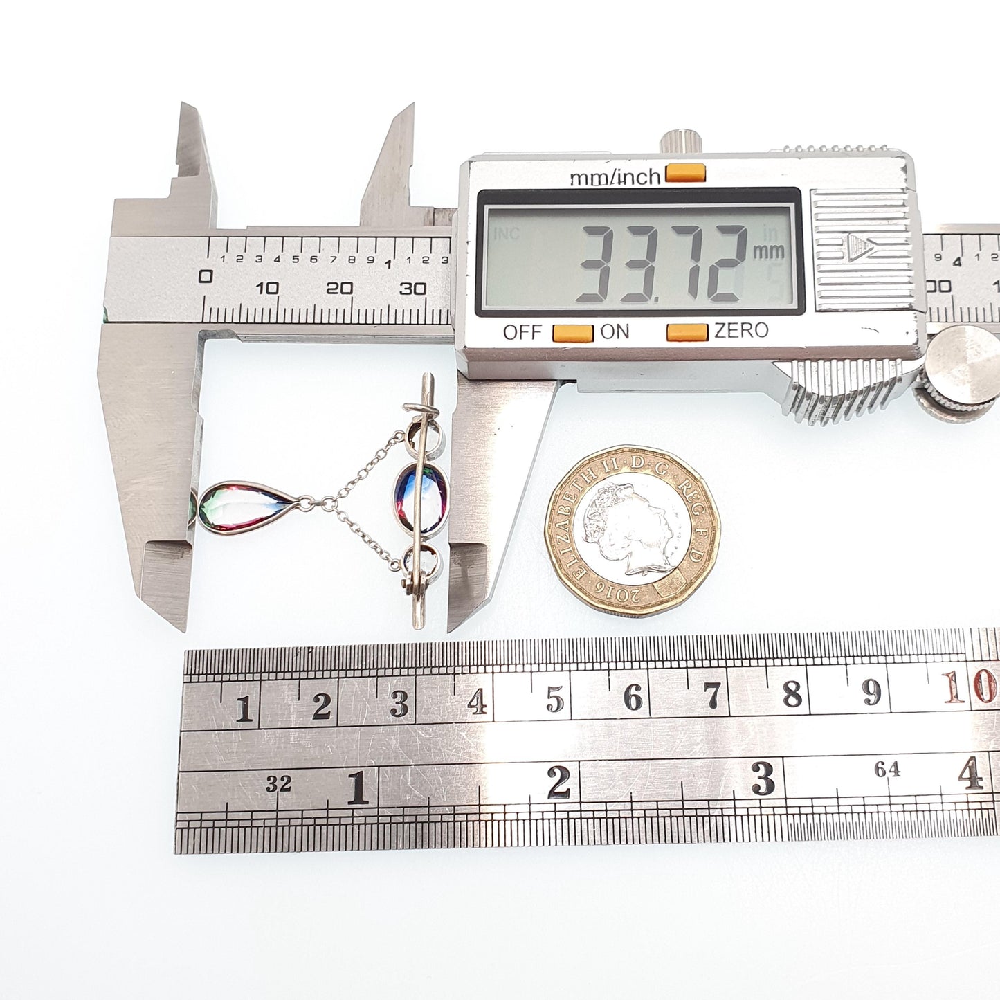 Antique Iris Rainbow Glass Solid Silver Brooch Pin Tutti Frutti Hanging Oval Cut Pear Cut Edwardian Vintage Womens Jewellery Jewelry