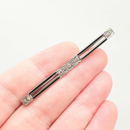 Antique Sterling Silver Diamond Paste Brooch Art Deco Enamel Geometric 1920s Vintage Flapper Solid 925 Womens Ladies Jewellery Jewelry