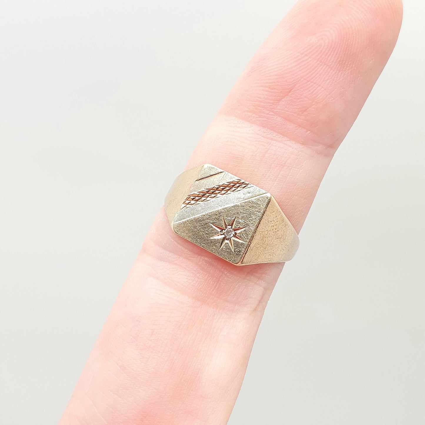 Vintage 9k 9ct Gold Diamond Signet Ring Tri Colour Gold Square Chunky 1989 Hallmark Solid 375 Womens Mens Rings Jewelry Jewellery