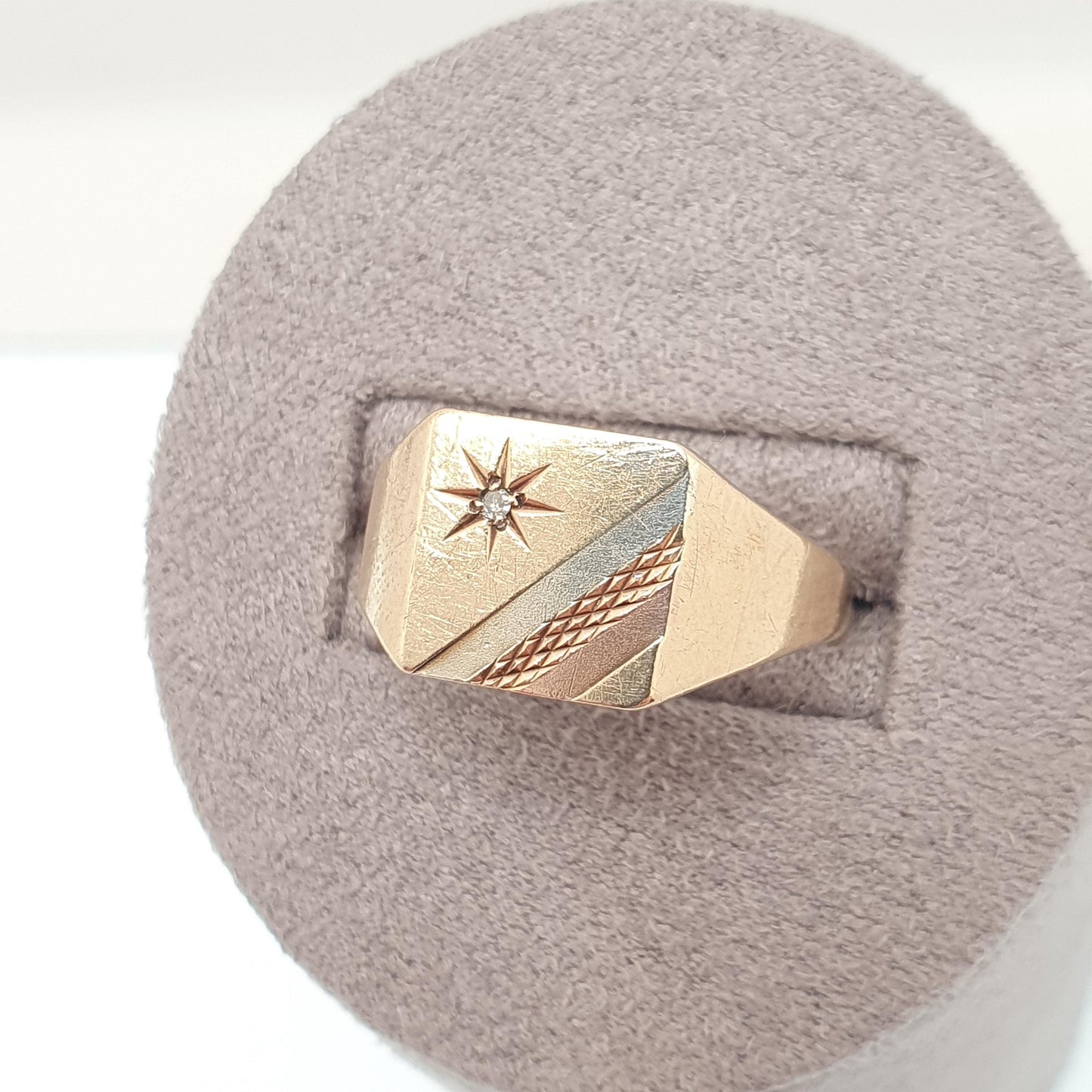Vintage 9k 9ct Gold Diamond Signet Ring Tri Colour Gold Square Chunky 1989 Hallmark Solid 375 Womens Mens Rings Jewelry Jewellery