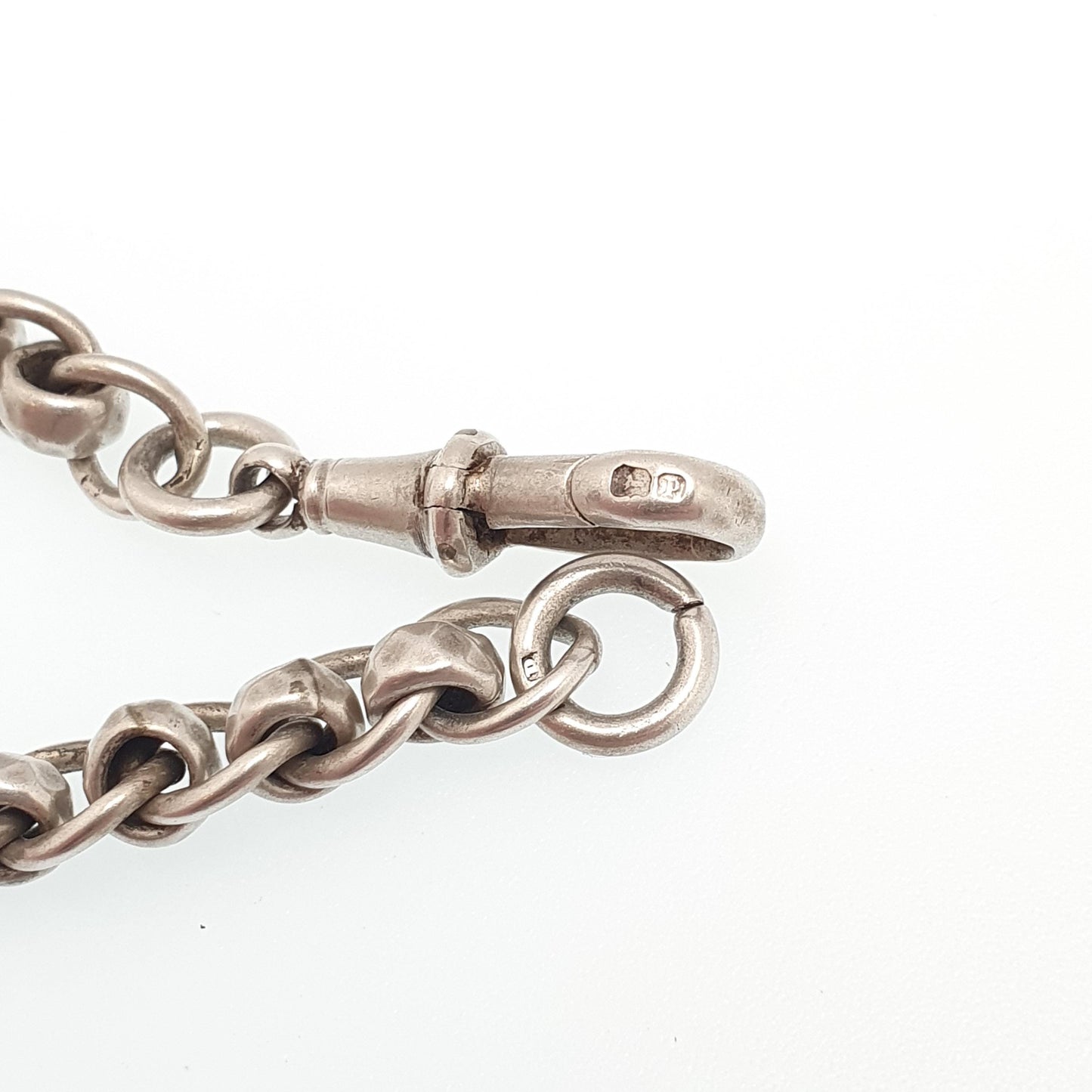 Antique Sterling Silver Bracelet Albert Rotating Rolo Belcher Curb Link Dog Clip Chain Rare Unique 14.68g 18.5cm 7.25" Jewelry Jewellery