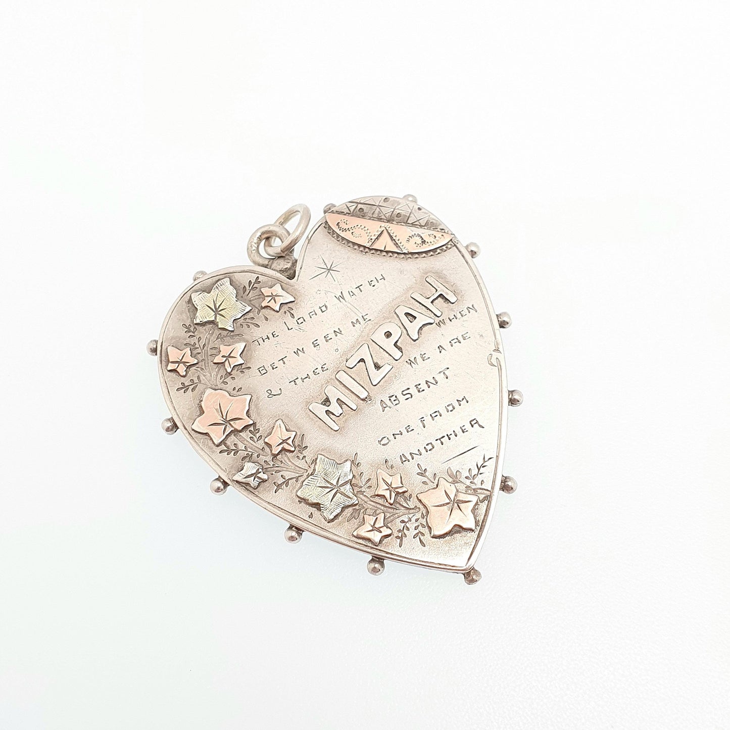 Antique Victorian MIZPAH Sterling Silver Heart Pendant Necklace Gold Highlights Large 1890 Hallmark The Lord Watch Jewelry Vintage Jewellery