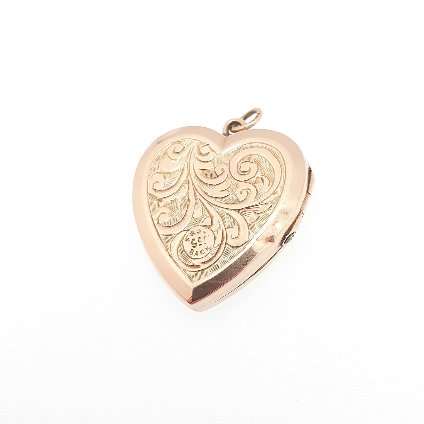 Antique 9ct Rose Gold Heart Locket Engraved Solid 9k 375 Victorian Pendant Fine Estate Back & Front Cute Necklace Jewelry Womens Jewellery