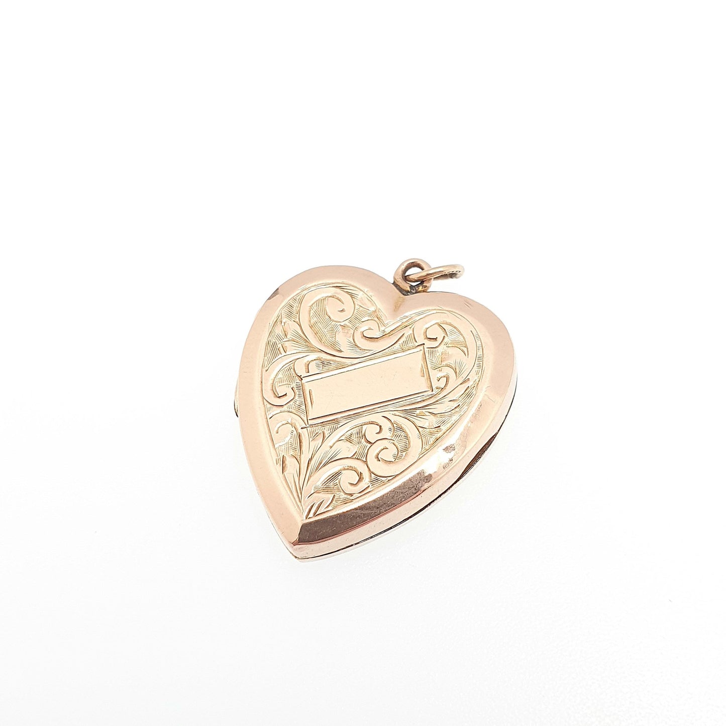 Antique 9ct Rose Gold Heart Locket Engraved Solid 9k 375 Victorian Pendant Fine Estate Back & Front Cute Necklace Jewelry Womens Jewellery