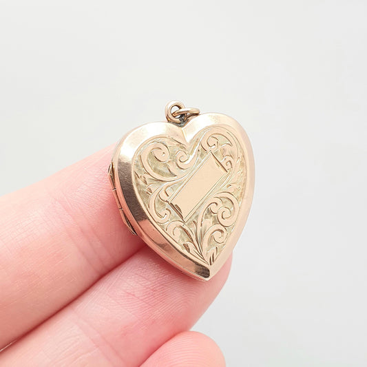 Antique 9ct Rose Gold Heart Locket Engraved Solid 9k 375 Victorian Pendant Fine Estate Back & Front Cute Necklace Jewelry Womens Jewellery