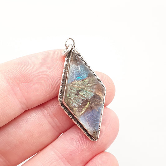 Antique Art Deco Sterling Silver Butterfly Wing Necklace Pendant Kite Shape Vintage 1920s Blue Bug Fly Insect Rare Jewelry Jewellery