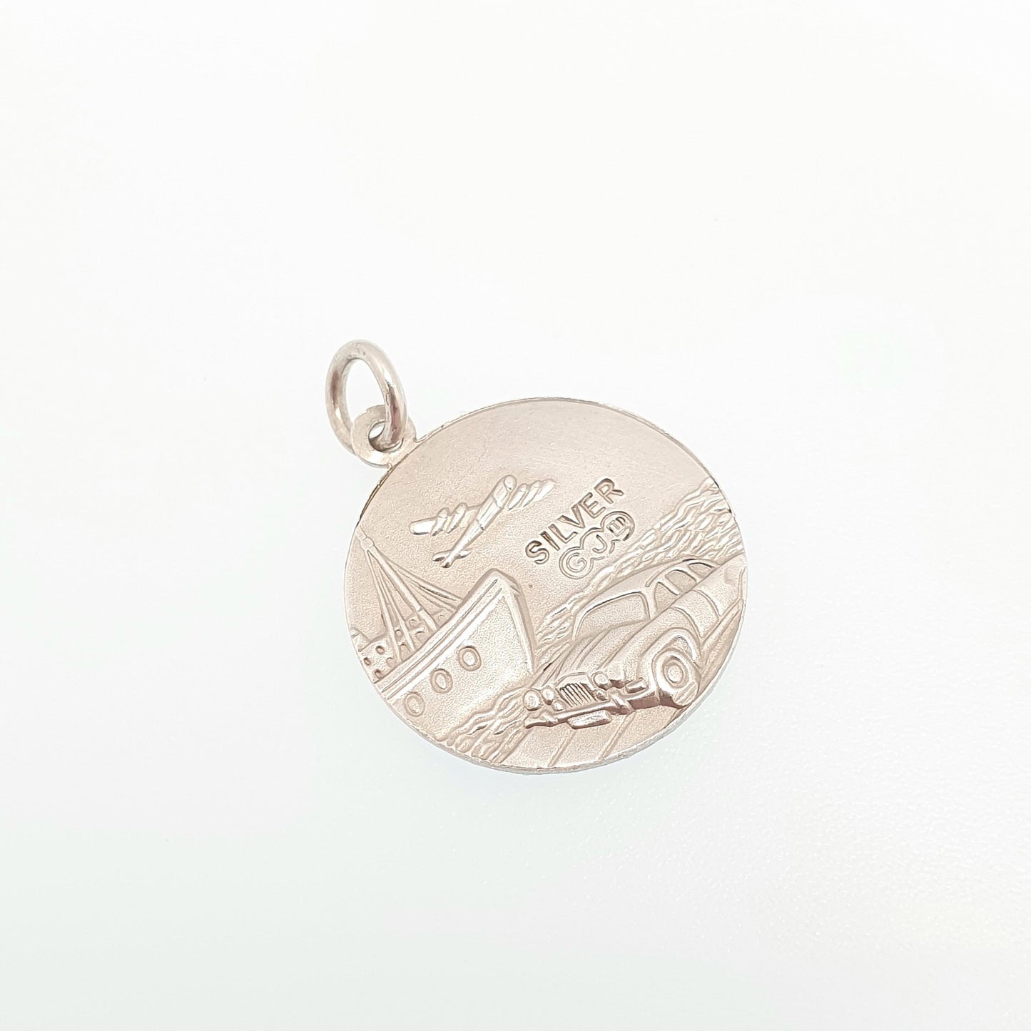 GEORG JENSEN Vintage Sterling Silver St Christopher Pendant Necklace Small Plane Car Double Sided Genuine Saint Jewellery Jewelry Women