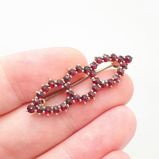 Vintage Solid Silver Bohemian Garnet Brooch Gold Vermeil Gilded Hallmarked Victorian Style Genuine Gemstone Womens Jewelry Jewellery