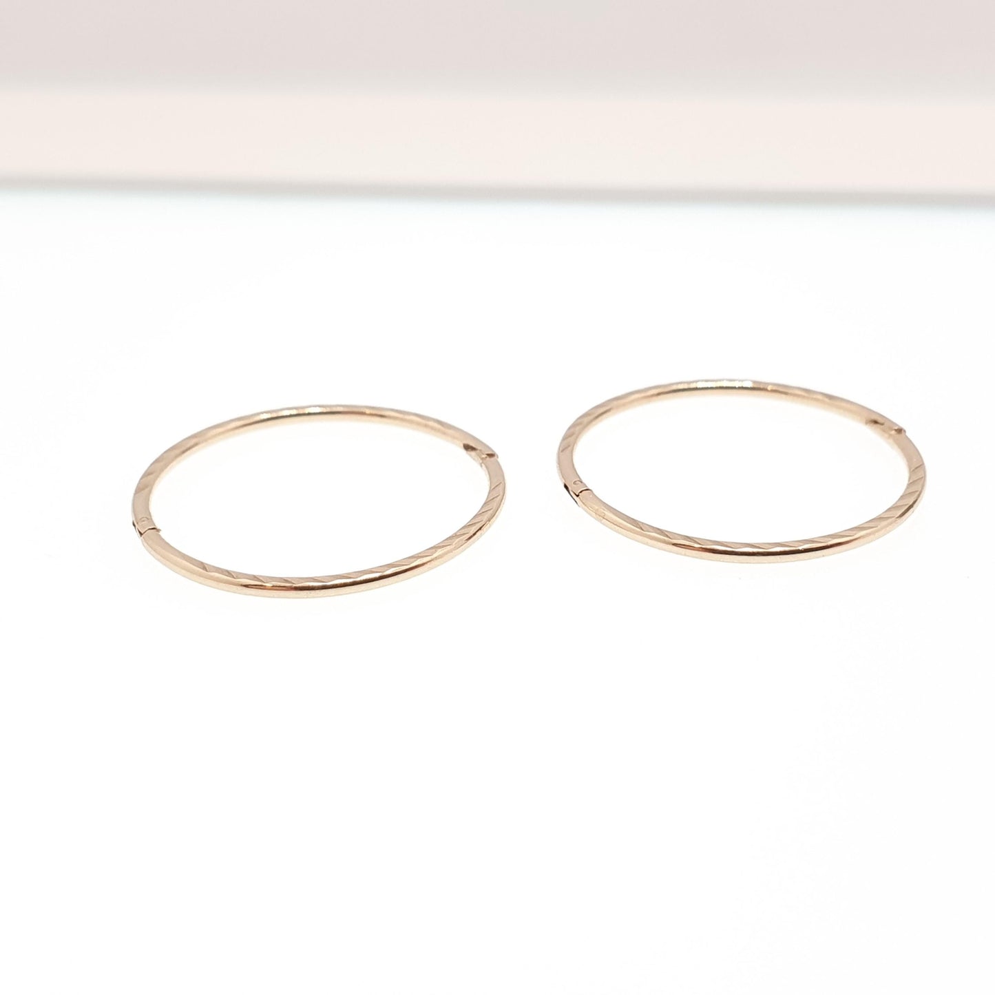 Vintage 9k 9ct Gold Hoop Earrings Full Round Circle Loop Solid 375 Engraved Lined 1980s Grooved Etched Ladies Womens Jewelry Jewellery