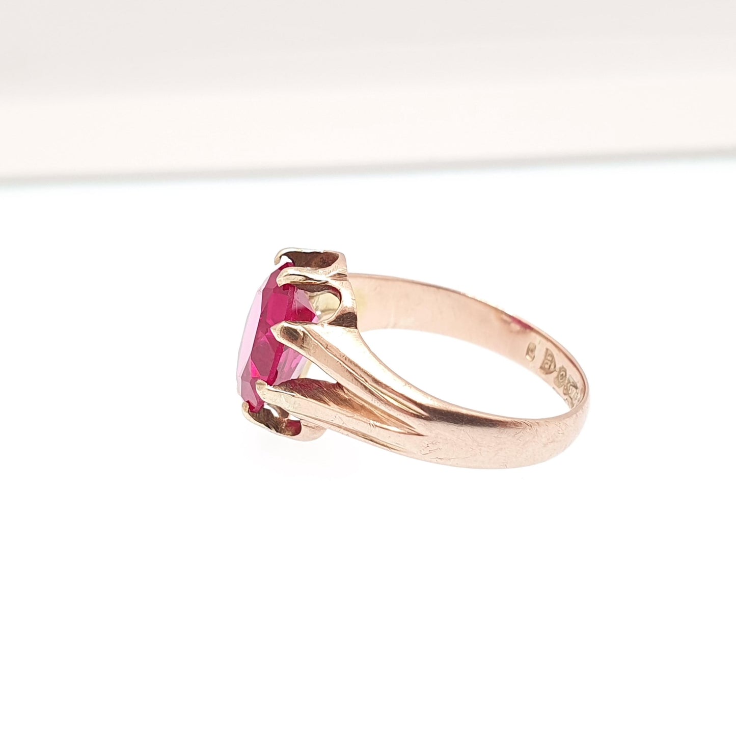 Antique 9ct Gold Ruby Ring 1913 Hallmark Genuine Gemstone Solid 9k 9kt Gypsy Oval Cut Big Large Solitaire Vintage Womens Jewellery Jewerly