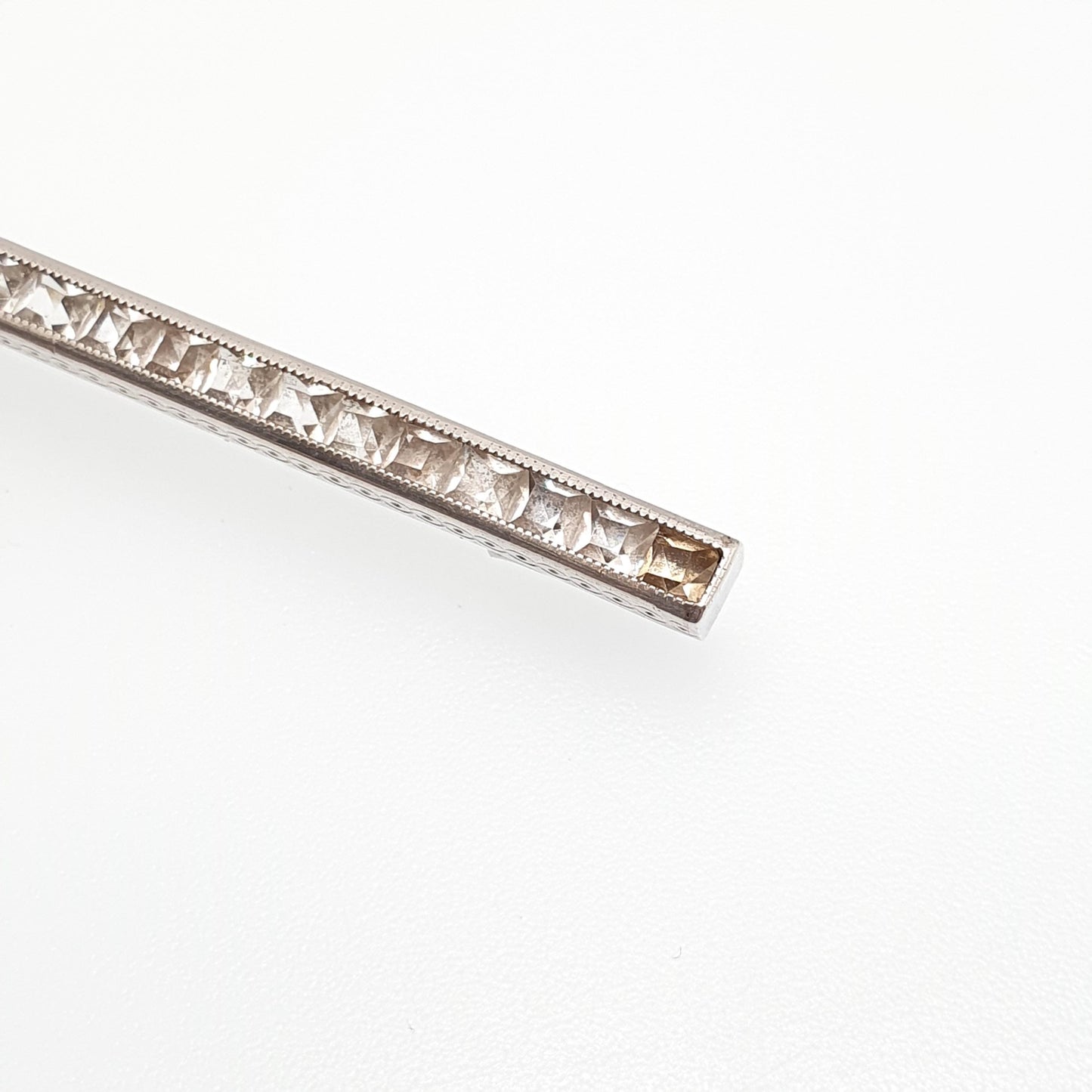 Antique Art Deco Solid Silver Diamond Paste Bar Brooch Channel Set Square Cut French Hallmark Geometric 1920s Vintage Jewellery Jewelry