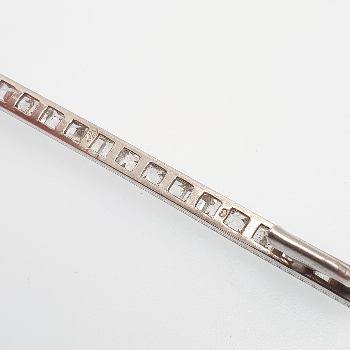 Antique Art Deco Solid Silver Diamond Paste Bar Brooch Channel Set Square Cut French Hallmark Geometric 1920s Vintage Jewellery Jewelry
