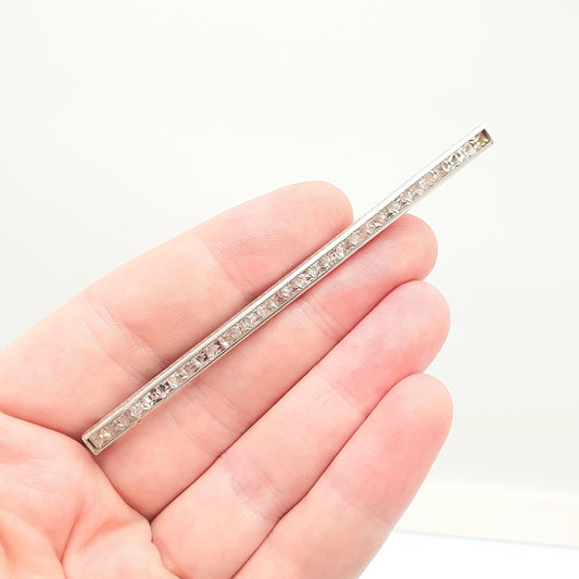 Antique Art Deco Solid Silver Diamond Paste Bar Brooch Channel Set Square Cut French Hallmark Geometric 1920s Vintage Jewellery Jewelry