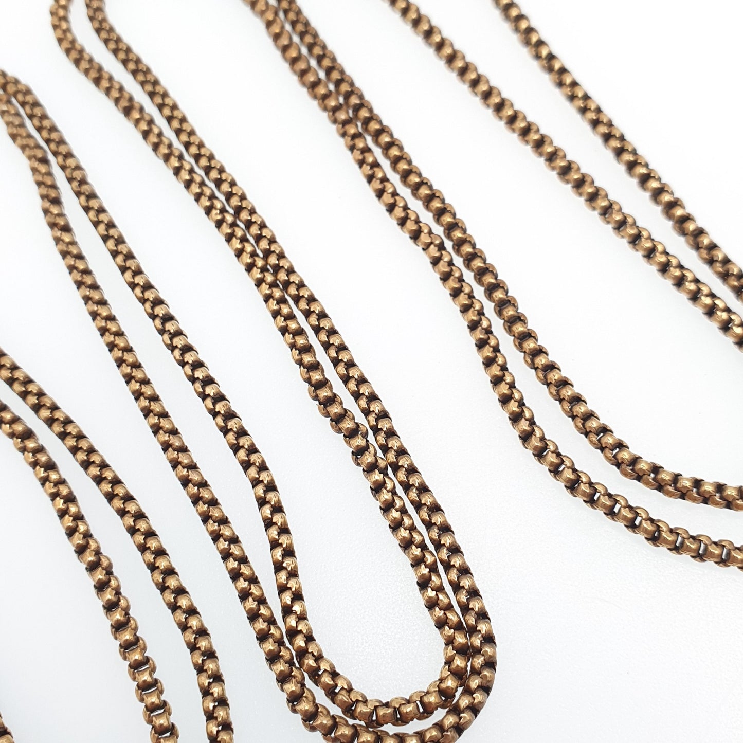Antique Victorian Muff Chain Necklace Rounded Box Link Dog Clip Gold Gilt Tone Very Long 144cm 20.34g 1800s Guard Vintage Womens