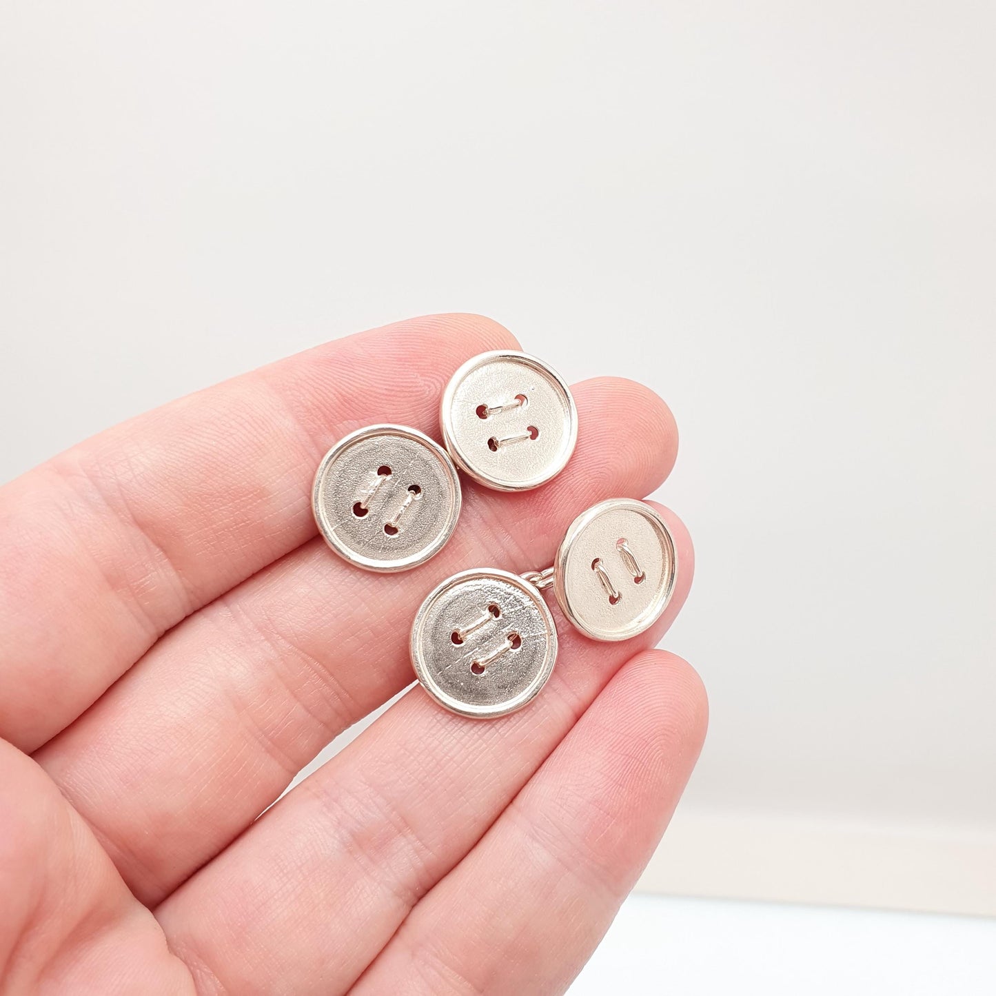 Vintage Sterling Silver Button Cufflinks Cuff Links Solid 925 Chain Pair Buttons Retro Gents Mens Gifts Jewelry Jewellery