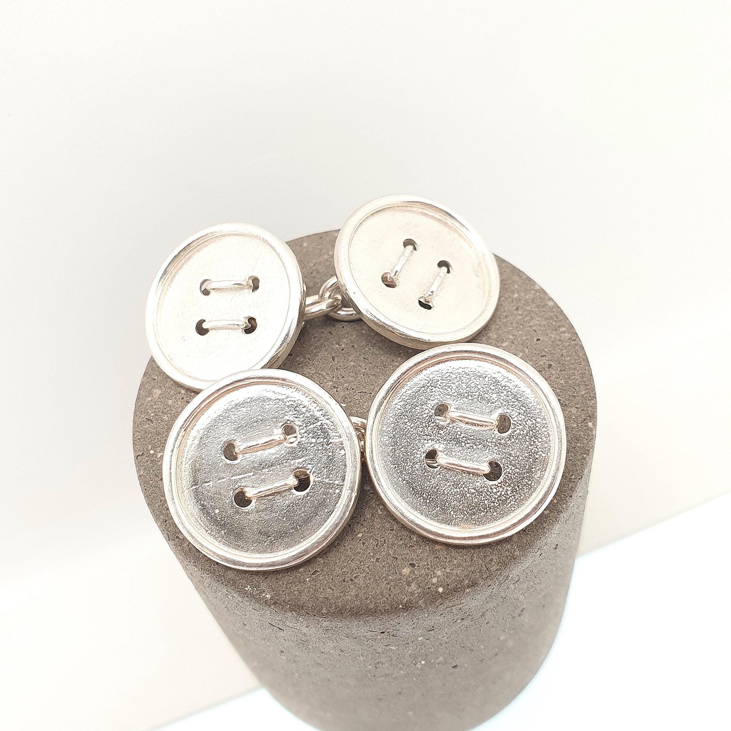 Vintage Sterling Silver Button Cufflinks Cuff Links Solid 925 Chain Pair Buttons Retro Gents Mens Gifts Jewelry Jewellery