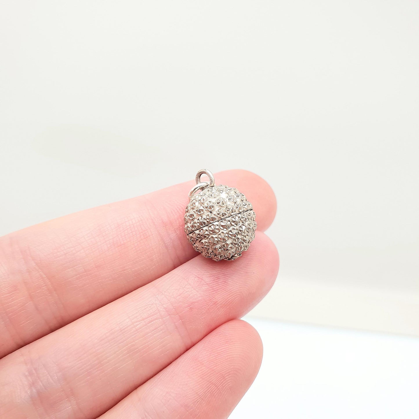 Antique Victorian Solid Silver Bead Ball Pendant Charm Necklace Pastry Cutter Globe Sweetheart Genuine 1800s Aesthetic Jewelry Jewellery