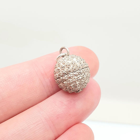 Antique Victorian Solid Silver Bead Ball Pendant Charm Necklace Pastry Cutter Globe Sweetheart Genuine 1800s Aesthetic Jewelry Jewellery