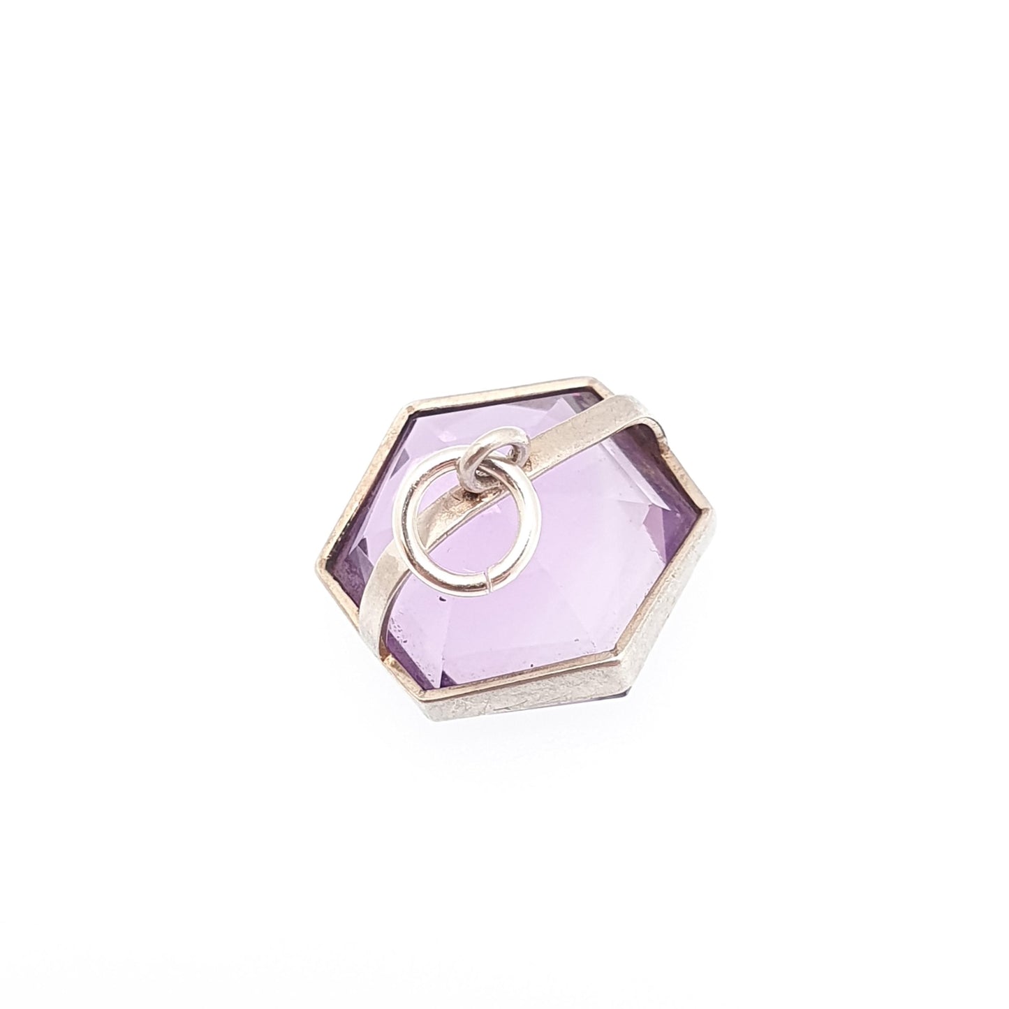 Antique Victorian Solid Silver Natural Amethyst Charm Pendant Necklace Old Button Hexagon Cut Genuine Gemstone Vintage Jewellery Jewelry