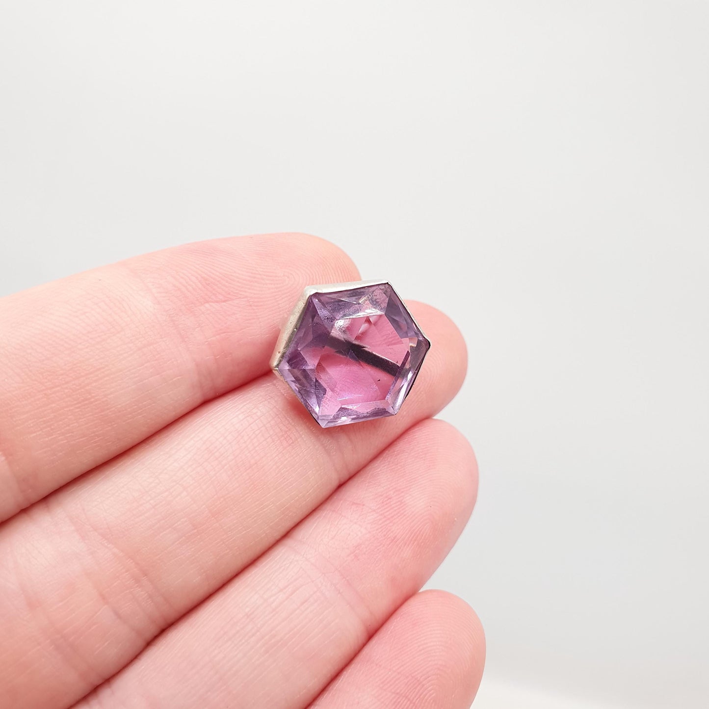 Antique Victorian Solid Silver Natural Amethyst Charm Pendant Necklace Old Button Hexagon Cut Genuine Gemstone Vintage Jewellery Jewelry