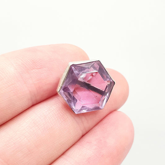 Antique Victorian Solid Silver Natural Amethyst Charm Pendant Necklace Old Button Hexagon Cut Genuine Gemstone Vintage Jewellery Jewelry