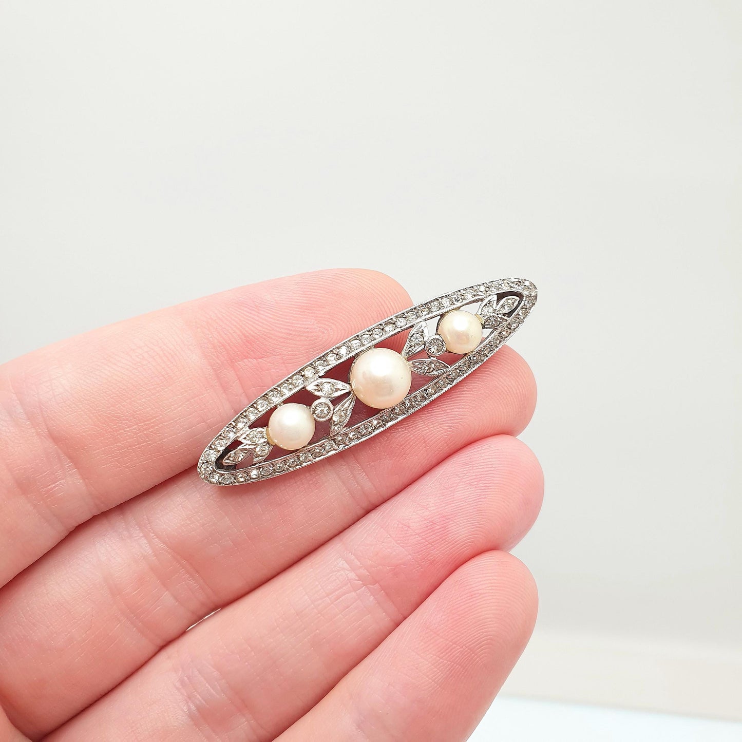 Antique Sterling Silver Diamond Paste Brooch Cultured Pearl Genuine Art Deco 1920s Sparkly Flapper Statement 925 Womens Jewellery Jewelry