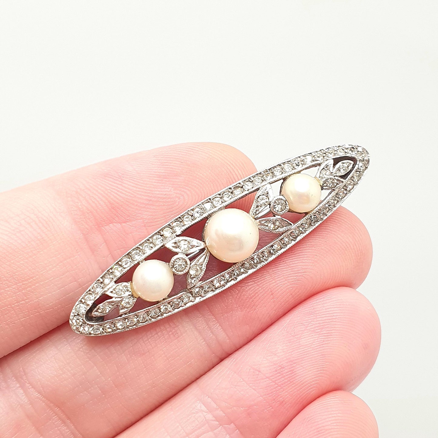 Antique Sterling Silver Diamond Paste Brooch Cultured Pearl Genuine Art Deco 1920s Sparkly Flapper Statement 925 Womens Jewellery Jewelry
