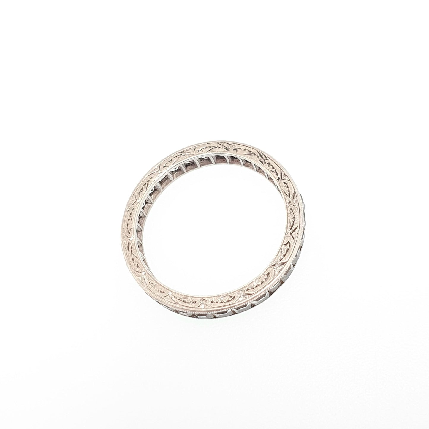 Antique Solid Silver White Sapphire Eternity Ring Genuine Gemstone Channel Cut Art Deco Full Band Vintage Womens Jewelry Jewellery