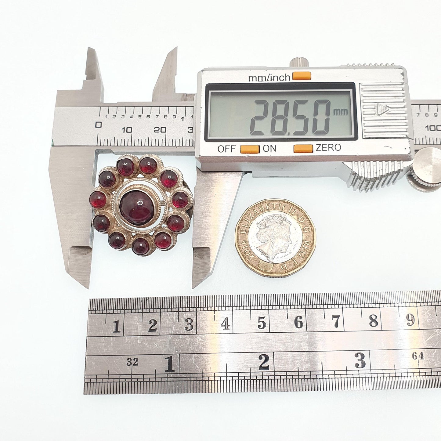 Antique Georgian Garnet Solid Silver Brooch Foiled Cabochon Gemstone Cluster 1800s Vintage Rare Hand Cut Pyrope Womens Jewelry Jewellery