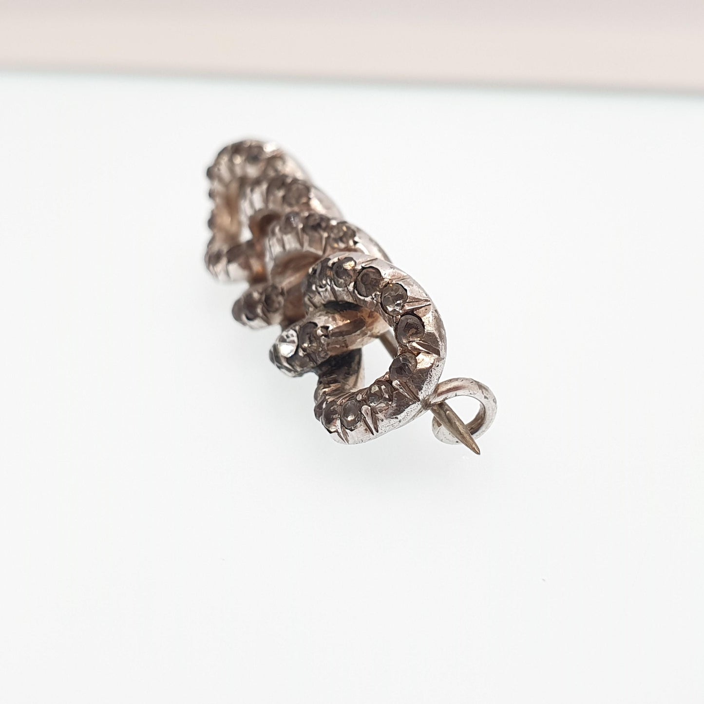 Antique Victorian Solid Silver Diamond Paste Curb Link Brooch Pin Rare Unique Chain Links 1800s Vintage Womens Jewelry Jewellery