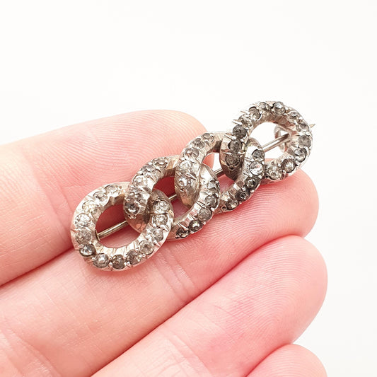 Antique Victorian Solid Silver Diamond Paste Curb Link Brooch Pin Rare Unique Chain Links 1800s Vintage Womens Jewelry Jewellery