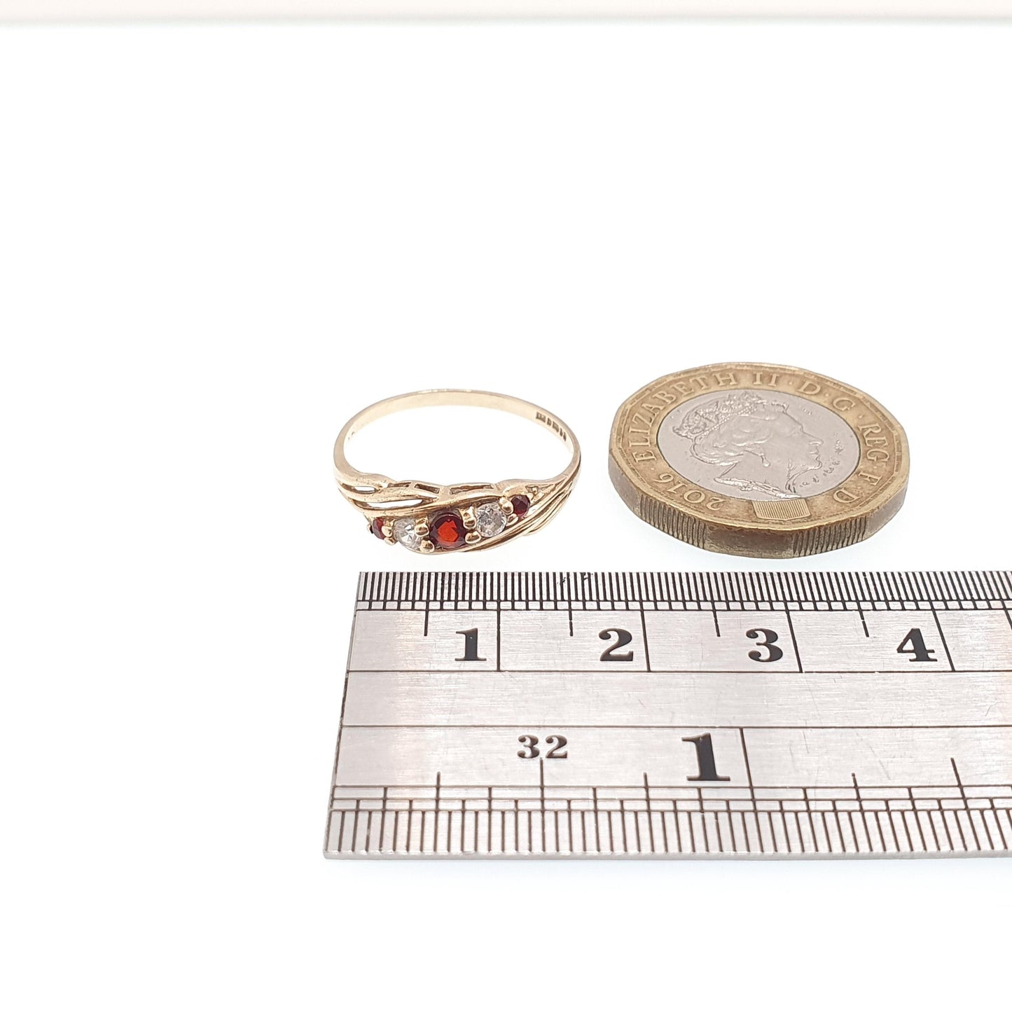 Vintage 9ct Gold Garnet Ring Solid 9k 375 CZ Cubic Zirconia Hallmarked Crimson Red Pyrope Gemstone Womens Retro Jewelry Jewellery