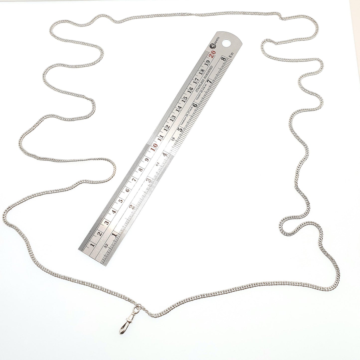 Antique Victorian Muff Chain Solid Silver Necklace Dog Clip 148cm 58" 35.98g Curb Link Very Long Heavy Guard Solid 925 Vintage Womens