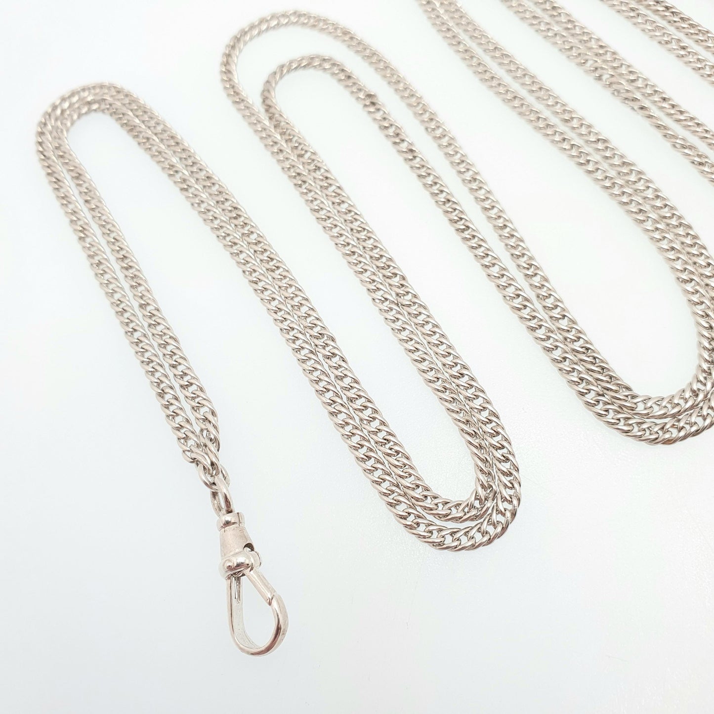 Antique Victorian Muff Chain Solid Silver Necklace Dog Clip 148cm 58" 35.98g Curb Link Very Long Heavy Guard Solid 925 Vintage Womens