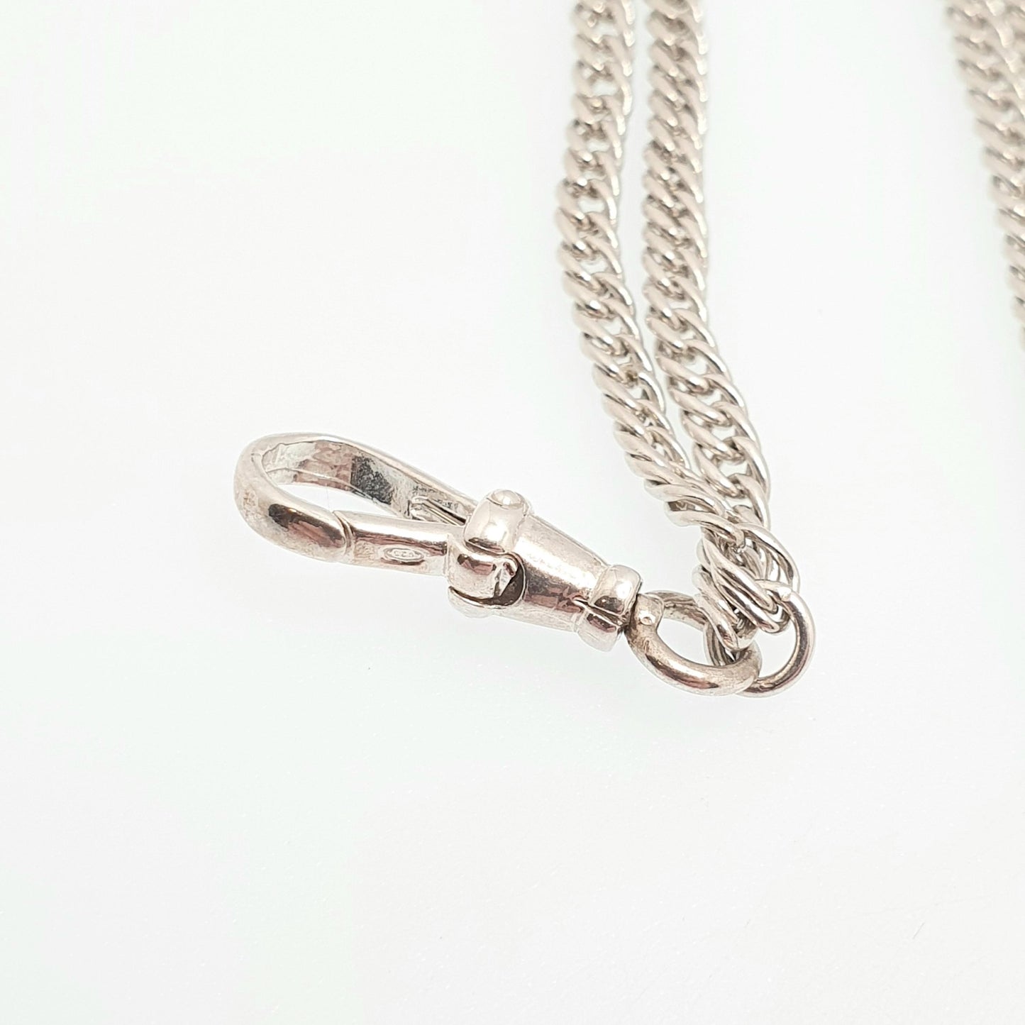Antique Victorian Muff Chain Solid Silver Necklace Dog Clip 148cm 58" 35.98g Curb Link Very Long Heavy Guard Solid 925 Vintage Womens