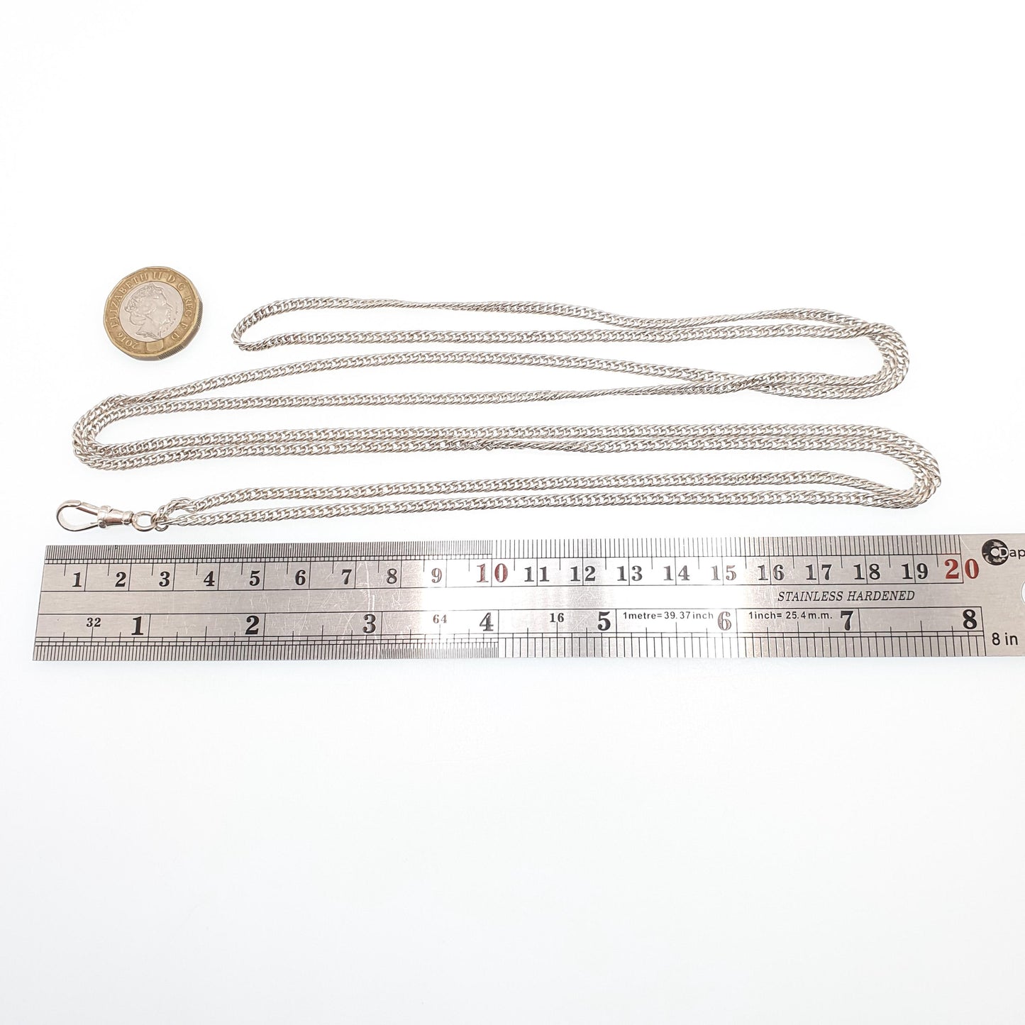 Antique Victorian Muff Chain Solid Silver Necklace Dog Clip 148cm 58" 35.98g Curb Link Very Long Heavy Guard Solid 925 Vintage Womens